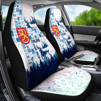 Finland Christmas Car Seat Cover with Reindeer Forest Crest and Nordic Pattern Design - Wonder Print Shop
