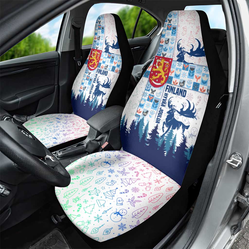 Finland Christmas Car Seat Cover with Reindeer Forest Crest and Nordic Pattern Design - Wonder Print Shop