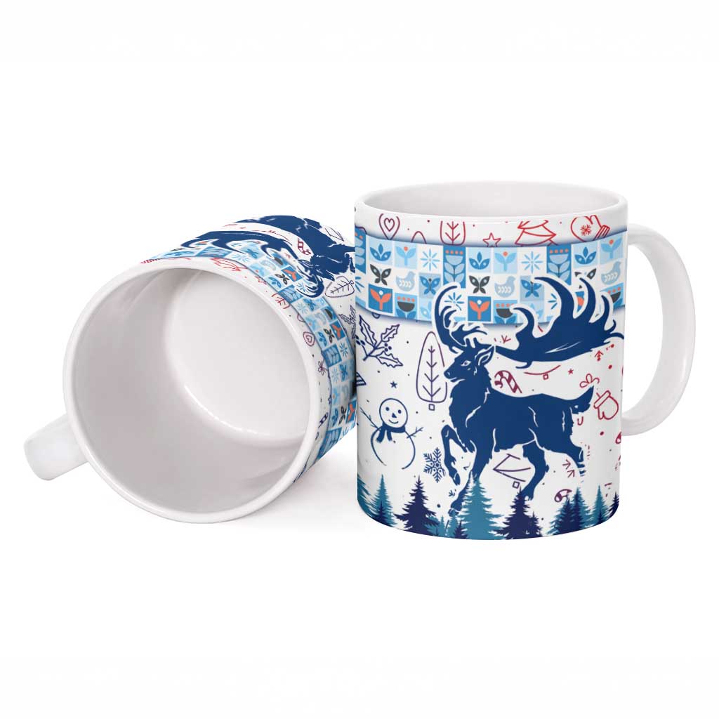 Finland Christmas Ceramic Mug with Reindeer Forest Crest and Nordic Pattern Design - Wonder Print Shop