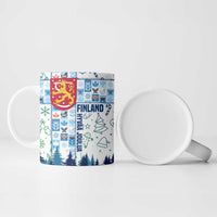 Finland Christmas Ceramic Mug with Reindeer Forest Crest and Nordic Pattern Design - Wonder Print Shop