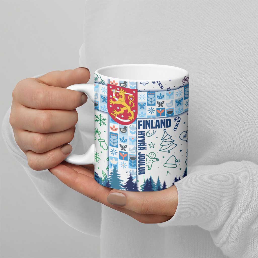 Finland Christmas Ceramic Mug with Reindeer Forest Crest and Nordic Pattern Design - Wonder Print Shop