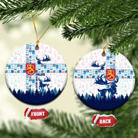 Finland Christmas Ceramic Ornament with Reindeer Forest Crest and Nordic Pattern Design - Wonder Print Shop