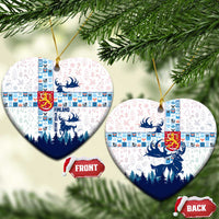 Finland Christmas Ceramic Ornament with Reindeer Forest Crest and Nordic Pattern Design - Wonder Print Shop