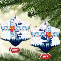 Finland Christmas Ceramic Ornament with Reindeer Forest Crest and Nordic Pattern Design - Wonder Print Shop