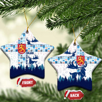 Finland Christmas Ceramic Ornament with Reindeer Forest Crest and Nordic Pattern Design - Wonder Print Shop