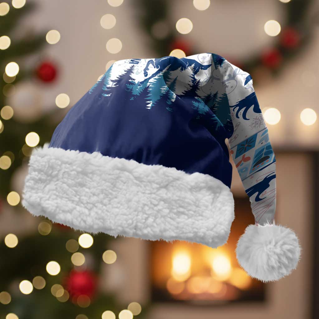 Finland Christmas Santa Hat with Reindeer Forest Crest and Nordic Pattern Design - Wonder Print Shop