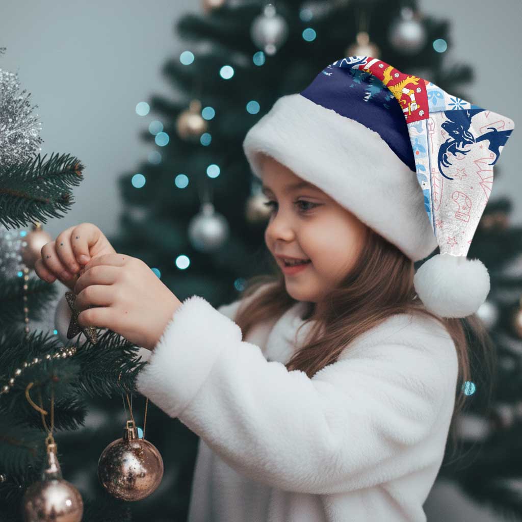 Finland Christmas Santa Hat with Reindeer Forest Crest and Nordic Pattern Design - Wonder Print Shop