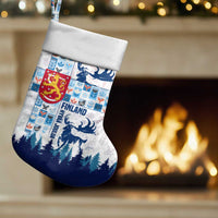 Finland Christmas Stocking with Reindeer Forest Crest and Nordic Pattern Design - Wonder Print Shop