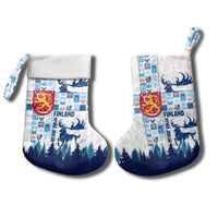 Finland Christmas Stocking with Reindeer Forest Crest and Nordic Pattern Design - Wonder Print Shop