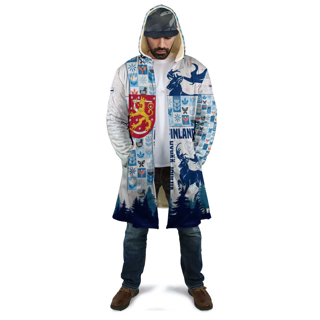 Finland Christmas Cloak with Reindeer Forest Crest and Nordic Pattern Design - Wonder Print Shop