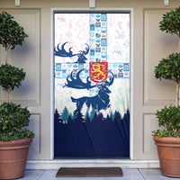 Finland Christmas Door Cover with Reindeer Forest Crest and Nordic Pattern Design - Wonder Print Shop
