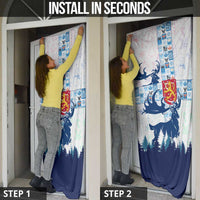 Finland Christmas Door Cover with Reindeer Forest Crest and Nordic Pattern Design - Wonder Print Shop
