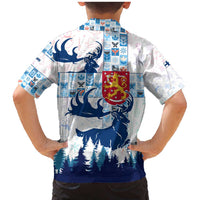 Finland Christmas Family Matching Mermaid Dress and Hawaiian Shirt with Reindeer Forest Crest and Nordic Pattern Design - Wonder Print Shop