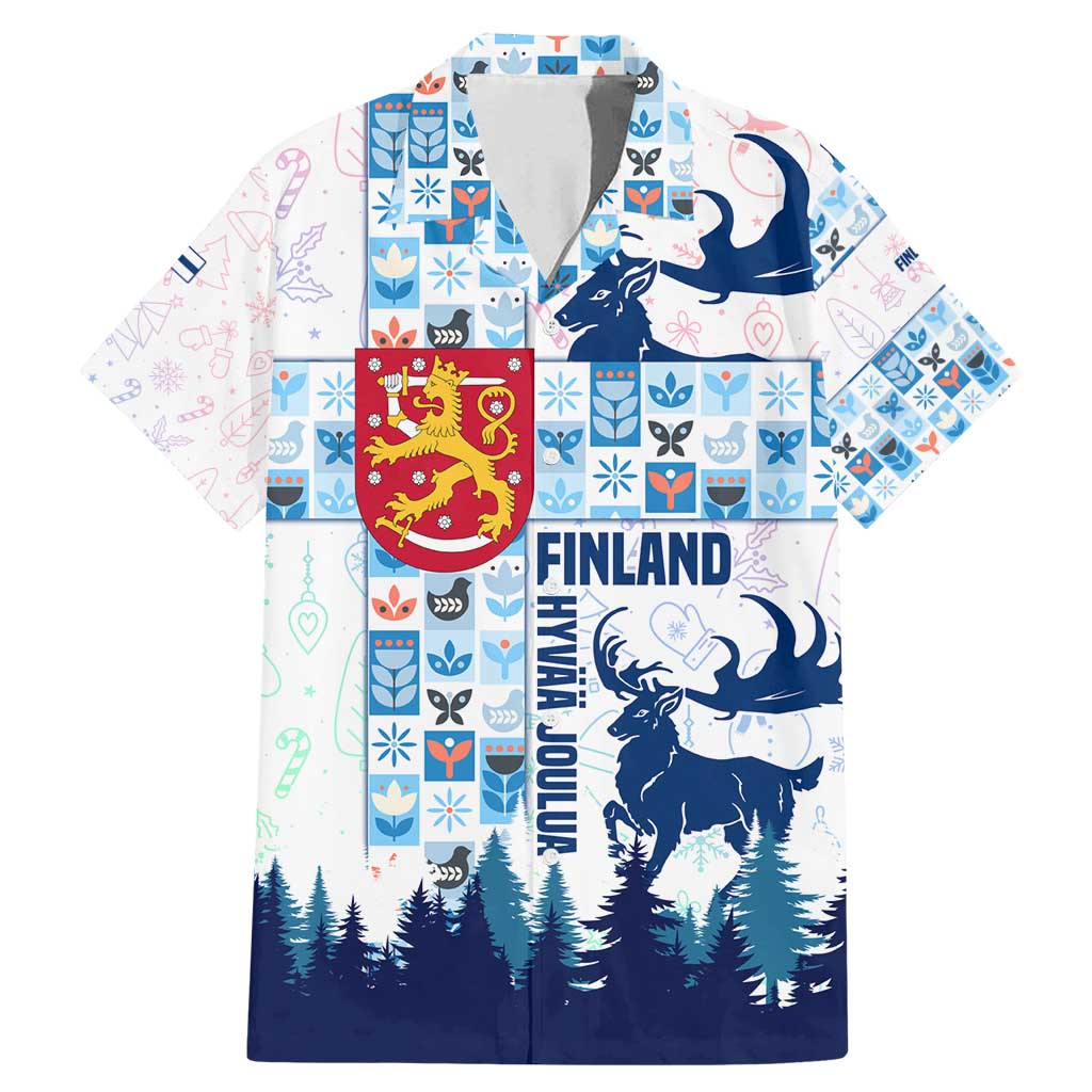 Finland Christmas Family Matching Mermaid Dress and Hawaiian Shirt with Reindeer Forest Crest and Nordic Pattern Design - Wonder Print Shop