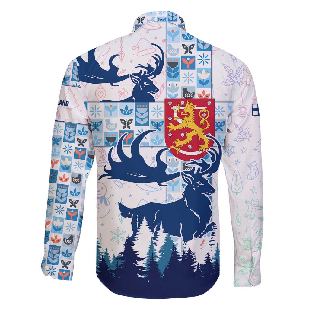 Finland Christmas Family Matching Mermaid Dress and Hawaiian Shirt with Reindeer Forest Crest and Nordic Pattern Design - Wonder Print Shop