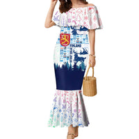 Finland Christmas Family Matching Mermaid Dress and Hawaiian Shirt with Reindeer Forest Crest and Nordic Pattern Design - Wonder Print Shop