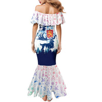 Finland Christmas Family Matching Mermaid Dress and Hawaiian Shirt with Reindeer Forest Crest and Nordic Pattern Design - Wonder Print Shop