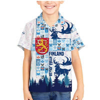 Finland Christmas Family Matching Mermaid Dress and Hawaiian Shirt with Reindeer Forest Crest and Nordic Pattern Design - Wonder Print Shop