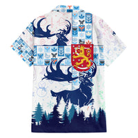 Finland Christmas Family Matching Off The Shoulder Long Sleeve Dress and Hawaiian Shirt with Reindeer Forest Crest and Nordic Pattern Design - Wonder Print Shop