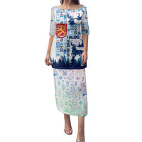 Finland Christmas Family Matching Puletasi and Hawaiian Shirt with Reindeer Forest Crest and Nordic Pattern Design - Wonder Print Shop