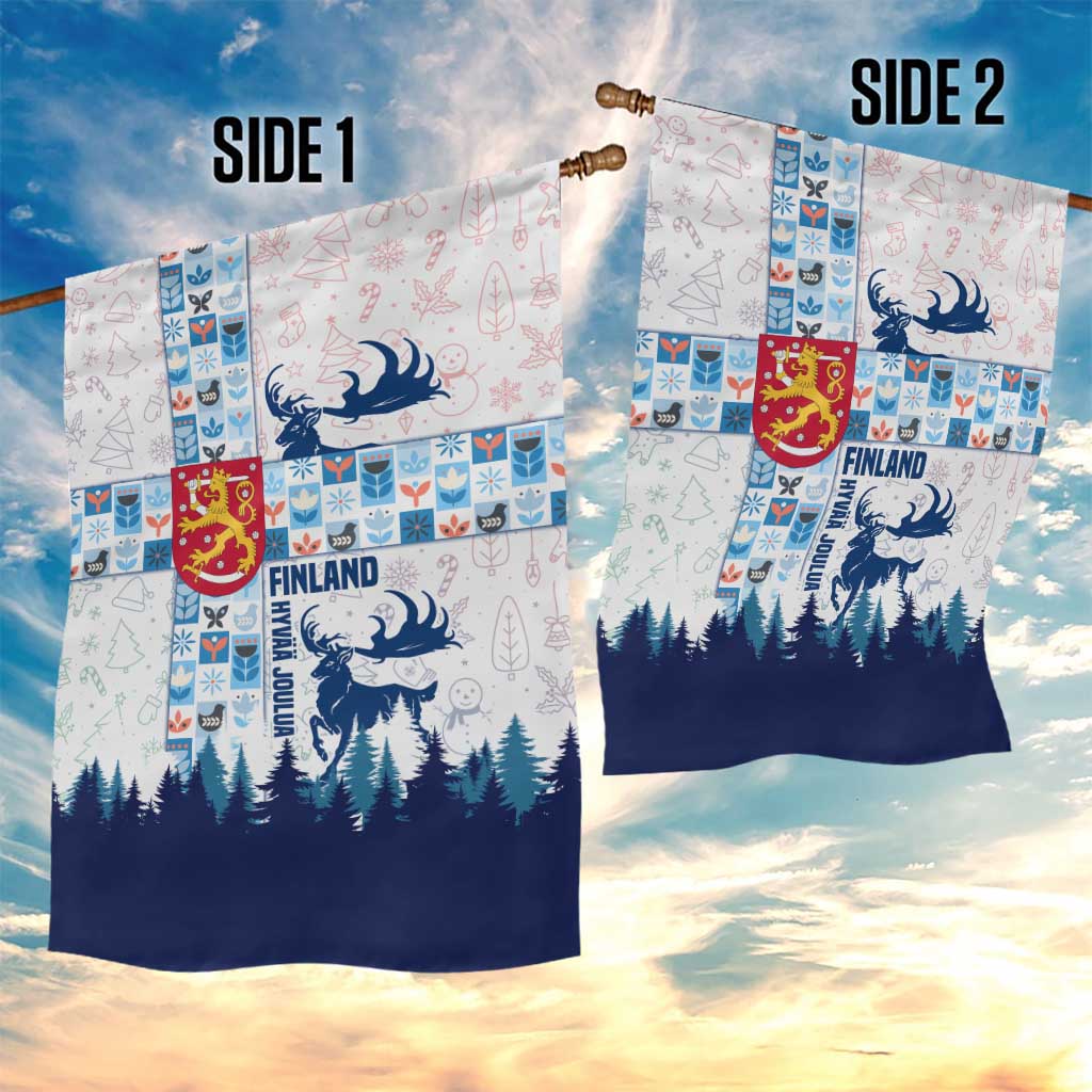 Finland Christmas Garden Flag with Reindeer Forest Crest and Nordic Pattern Design - Wonder Print Shop