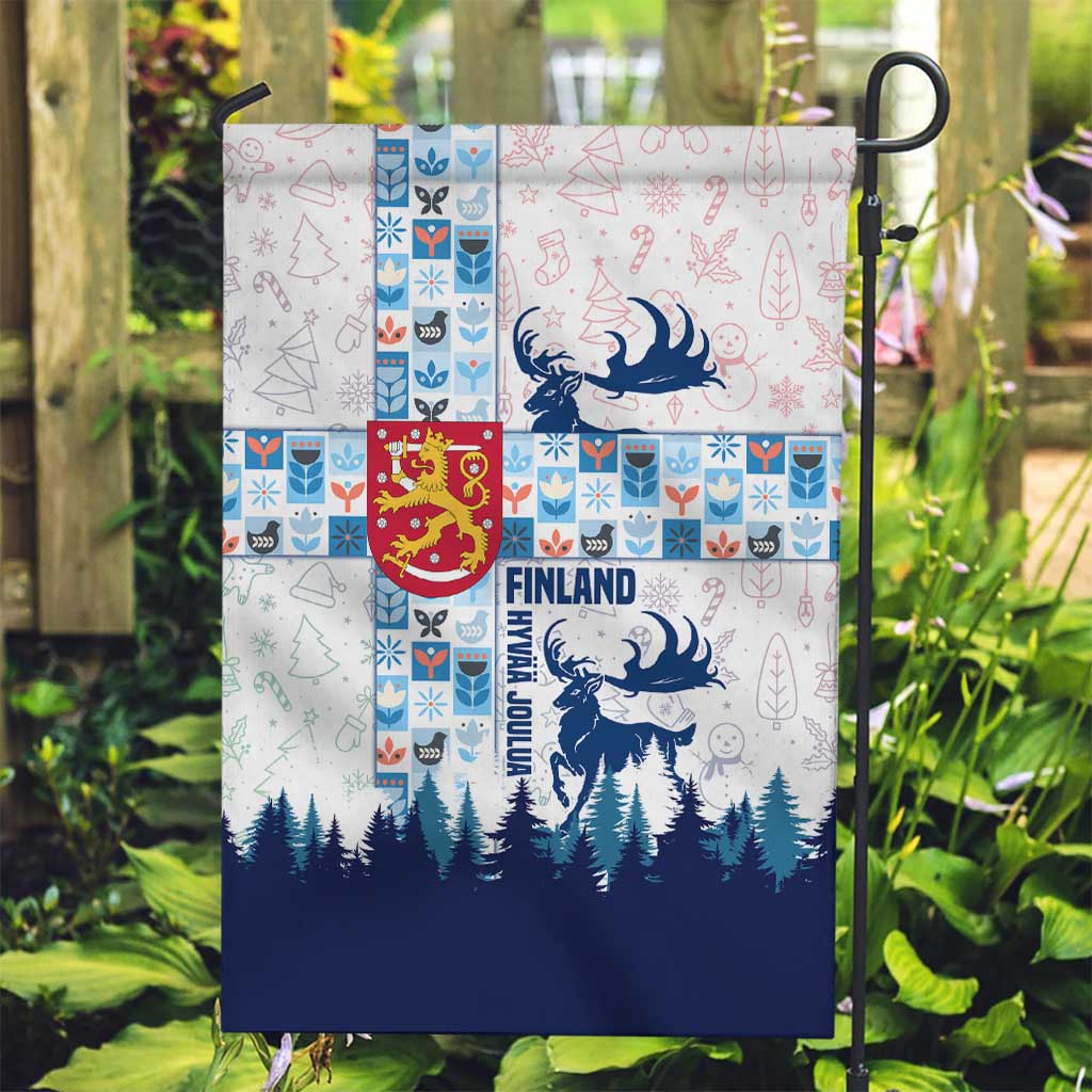 Finland Christmas Garden Flag with Reindeer Forest Crest and Nordic Pattern Design - Wonder Print Shop