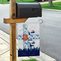 Finland Christmas Garden Flag with Reindeer Forest Crest and Nordic Pattern Design - Wonder Print Shop