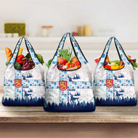 Finland Christmas Grocery Bag with Reindeer Forest Crest and Nordic Pattern Design - Wonder Print Shop