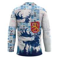Finland Christmas Hockey Jersey with Reindeer Forest Crest and Nordic Pattern Design - Wonder Print Shop