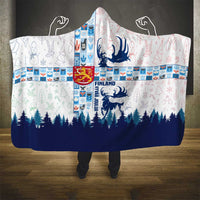 Finland Christmas Hooded Blanket with Reindeer Forest Crest and Nordic Pattern Design - Wonder Print Shop