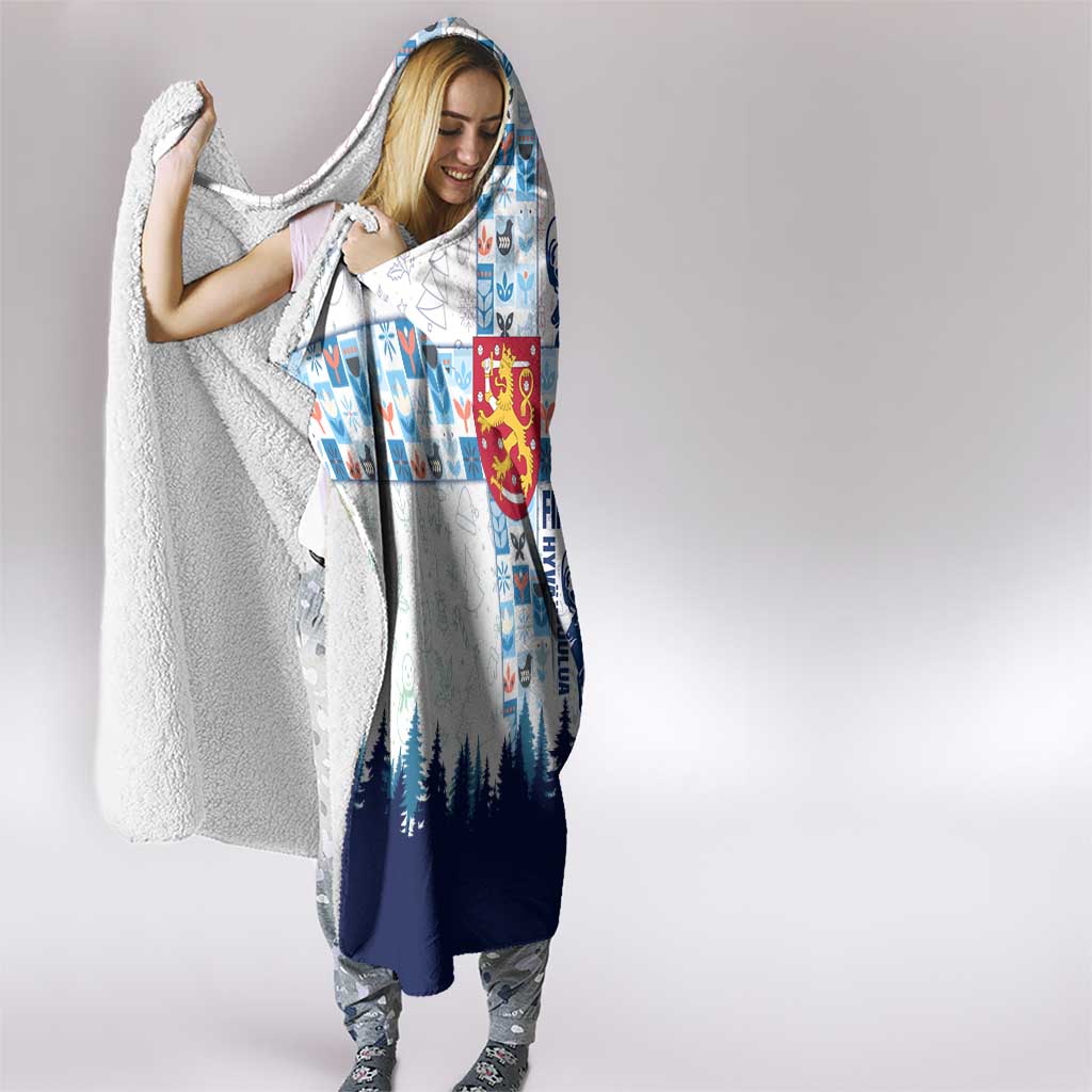 Finland Christmas Hooded Blanket with Reindeer Forest Crest and Nordic Pattern Design - Wonder Print Shop