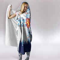 Finland Christmas Hooded Blanket with Reindeer Forest Crest and Nordic Pattern Design - Wonder Print Shop