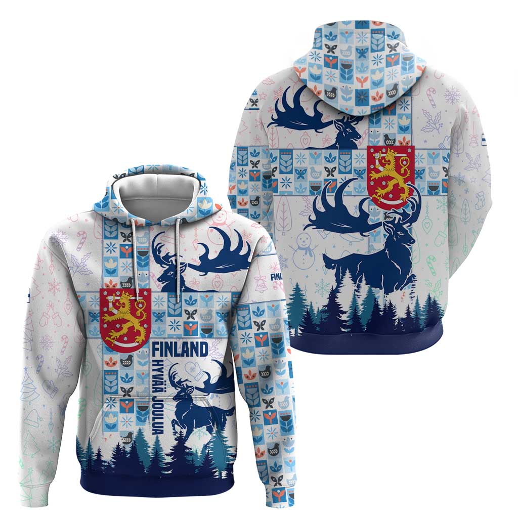 Finland Christmas Hoodie with Reindeer Forest Crest and Nordic Pattern Design - Wonder Print Shop