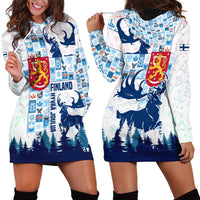 Finland Christmas Hoodie Dress with Reindeer Forest Crest and Nordic Pattern Design - Wonder Print Shop