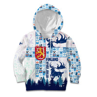 Finland Christmas Kid Hoodie with Reindeer Forest Crest and Nordic Pattern Design - Wonder Print Shop