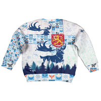 Finland Christmas Kid Ugly Christmas Sweater with Reindeer Forest Crest and Nordic Pattern Design - Wonder Print Shop