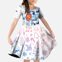 Finland Christmas Kid Short Sleeve Dress with Reindeer Forest Crest and Nordic Pattern Design - Wonder Print Shop