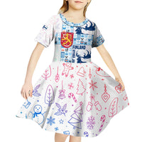 Finland Christmas Kid Short Sleeve Dress with Reindeer Forest Crest and Nordic Pattern Design - Wonder Print Shop