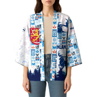 Finland Christmas Kimono with Reindeer Forest Crest and Nordic Pattern Design - Wonder Print Shop