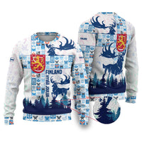 Finland Christmas Ugly Christmas Sweater with Reindeer Forest Crest and Nordic Pattern Design - Wonder Print Shop