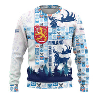 Finland Christmas Ugly Christmas Sweater with Reindeer Forest Crest and Nordic Pattern Design - Wonder Print Shop