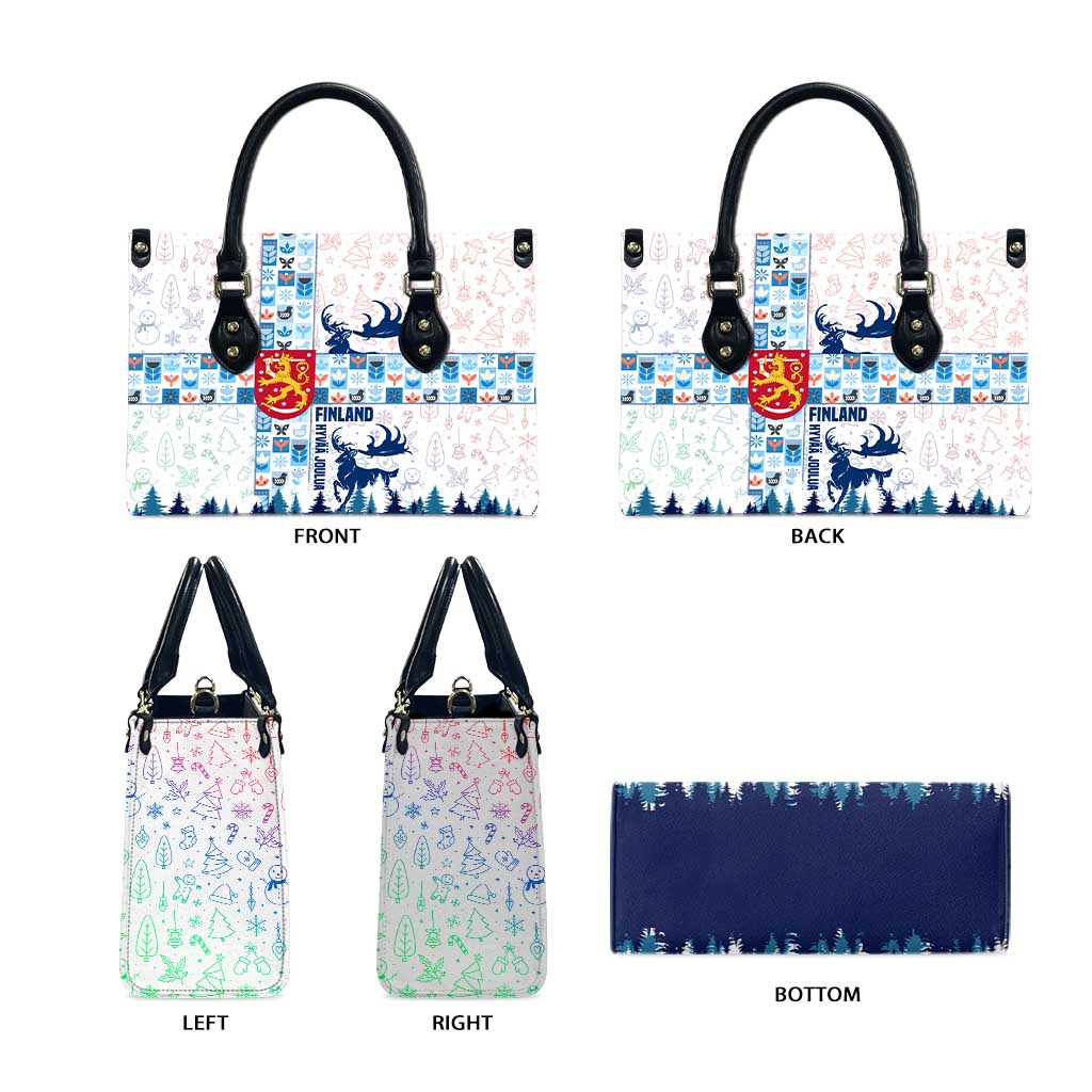 Finland Christmas Leather Bag with Reindeer Forest Crest and Nordic Pattern Design - Wonder Print Shop