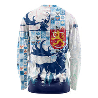 Finland Christmas Long Sleeve Shirt with Reindeer Forest Crest and Nordic Pattern Design - Wonder Print Shop