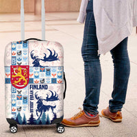 Finland Christmas Luggage Cover with Reindeer Forest Crest and Nordic Pattern Design - Wonder Print Shop