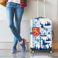 Finland Christmas Luggage Cover with Reindeer Forest Crest and Nordic Pattern Design - Wonder Print Shop