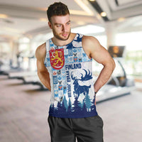 Finland Christmas Men Tank Top with Reindeer Forest Crest and Nordic Pattern Design - Wonder Print Shop