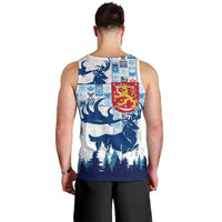 Finland Christmas Men Tank Top with Reindeer Forest Crest and Nordic Pattern Design - Wonder Print Shop