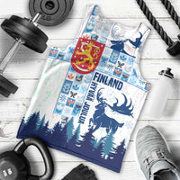 Finland Christmas Men Tank Top with Reindeer Forest Crest and Nordic Pattern Design - Wonder Print Shop
