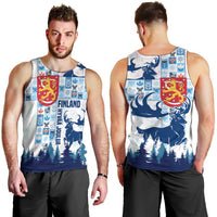 Finland Christmas Men Tank Top with Reindeer Forest Crest and Nordic Pattern Design - Wonder Print Shop