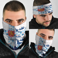 Finland Christmas Neck Gaiter with Reindeer Forest Crest and Nordic Pattern Design - Wonder Print Shop